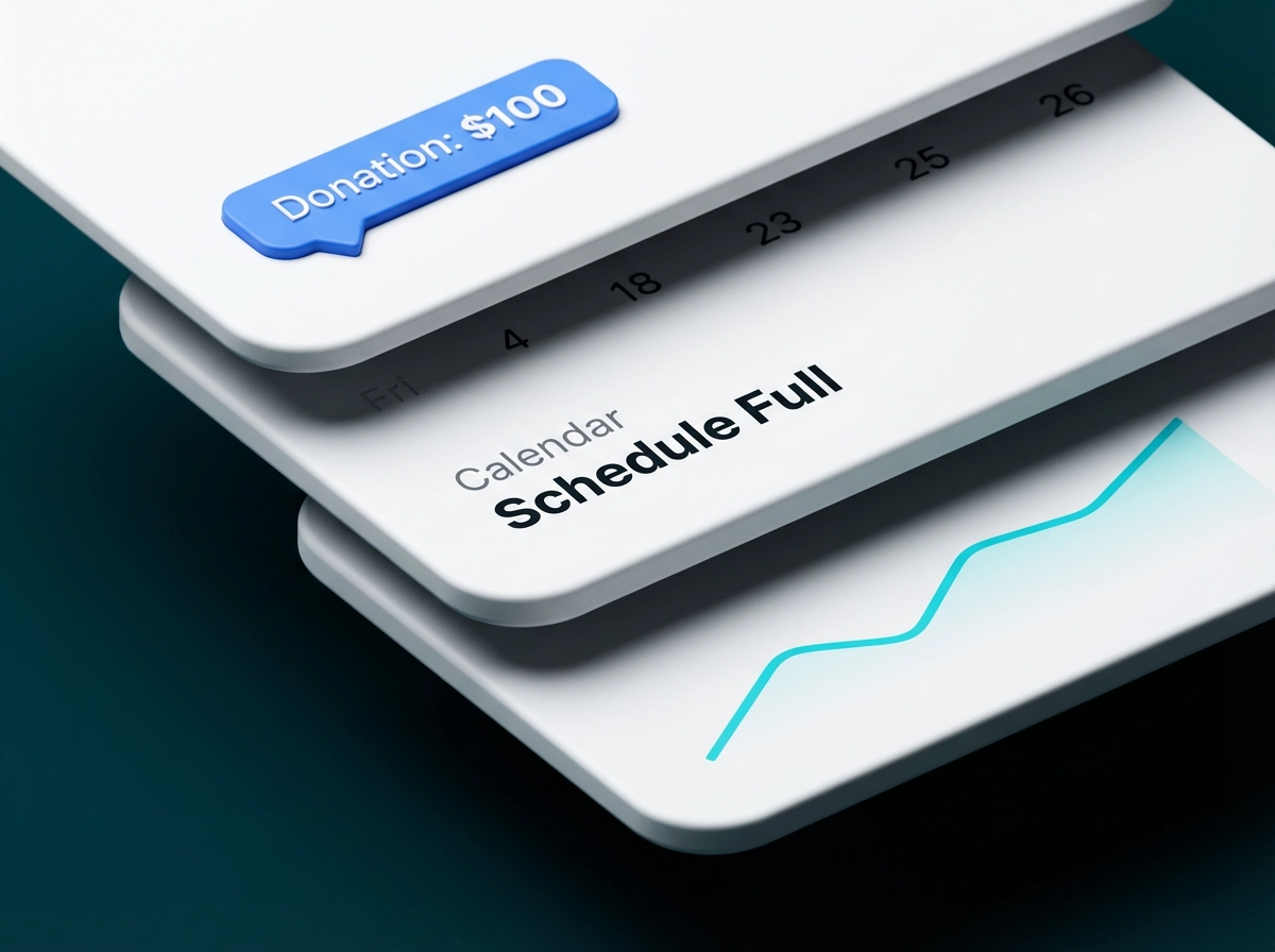 Nonprofit website dashboard showing donation scheduling and calendar features