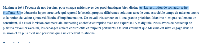 Capture d'écran d'un email client de Catherine