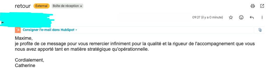 Capture d'écran d'un email client
