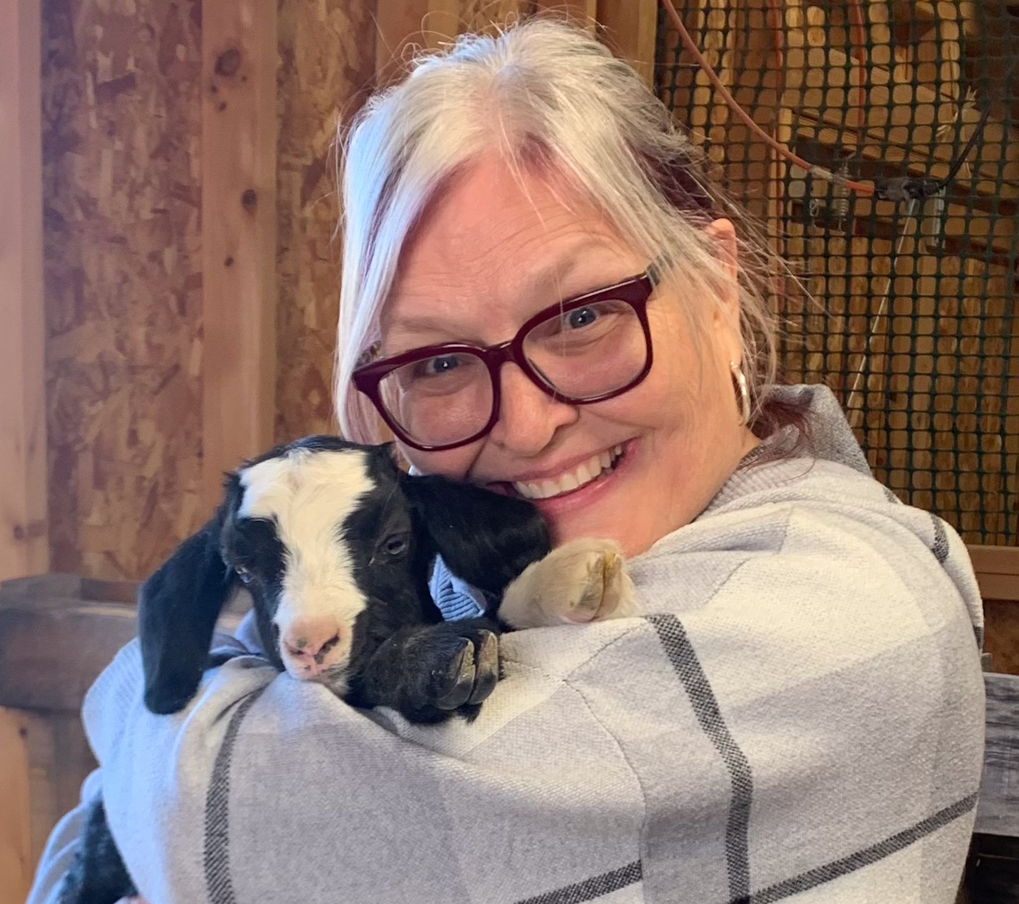 Lisa with a baby goat