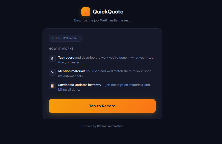 QuickQuote voice recording screen
