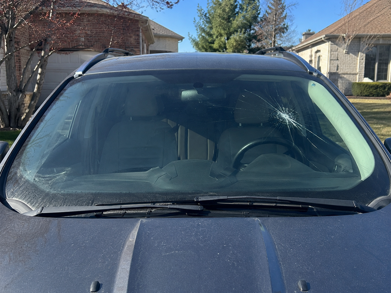 Cracked windshield before replacement