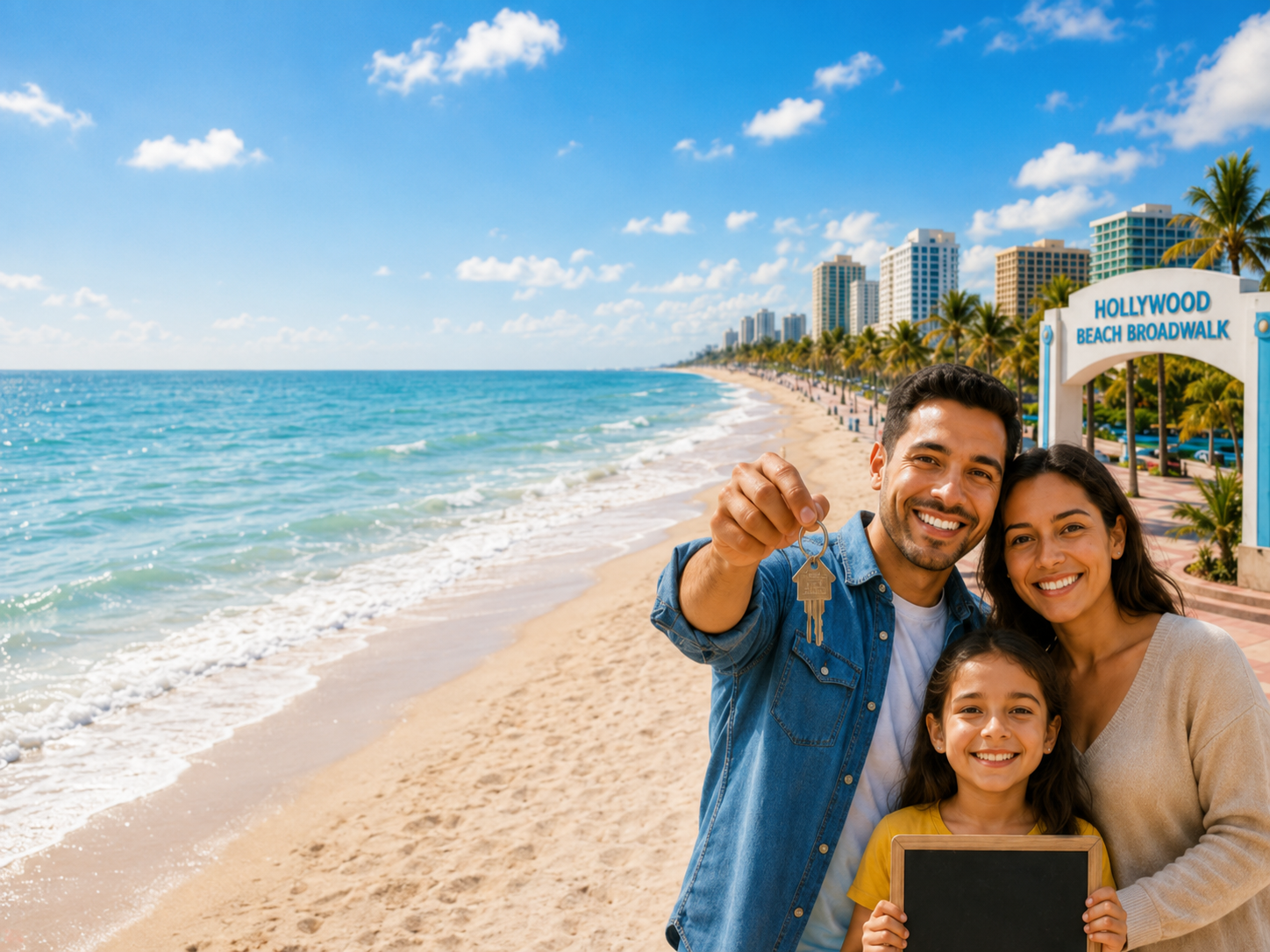 Family celebrating their first home in South Florida