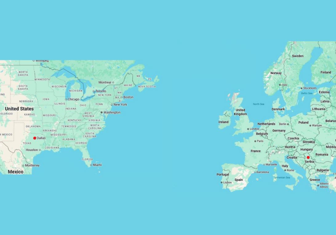 Mapa rute transport pasa iz Srbije i Balkana u SAD — door-to-door dostava