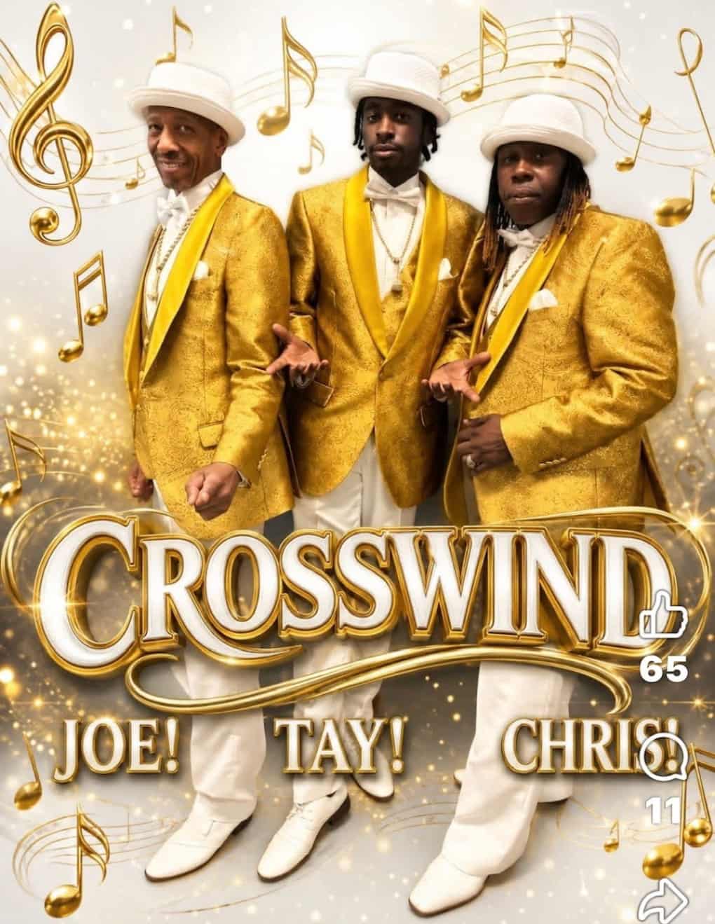 Crosswind entertainers Joe, Tay and Chris in gold jackets