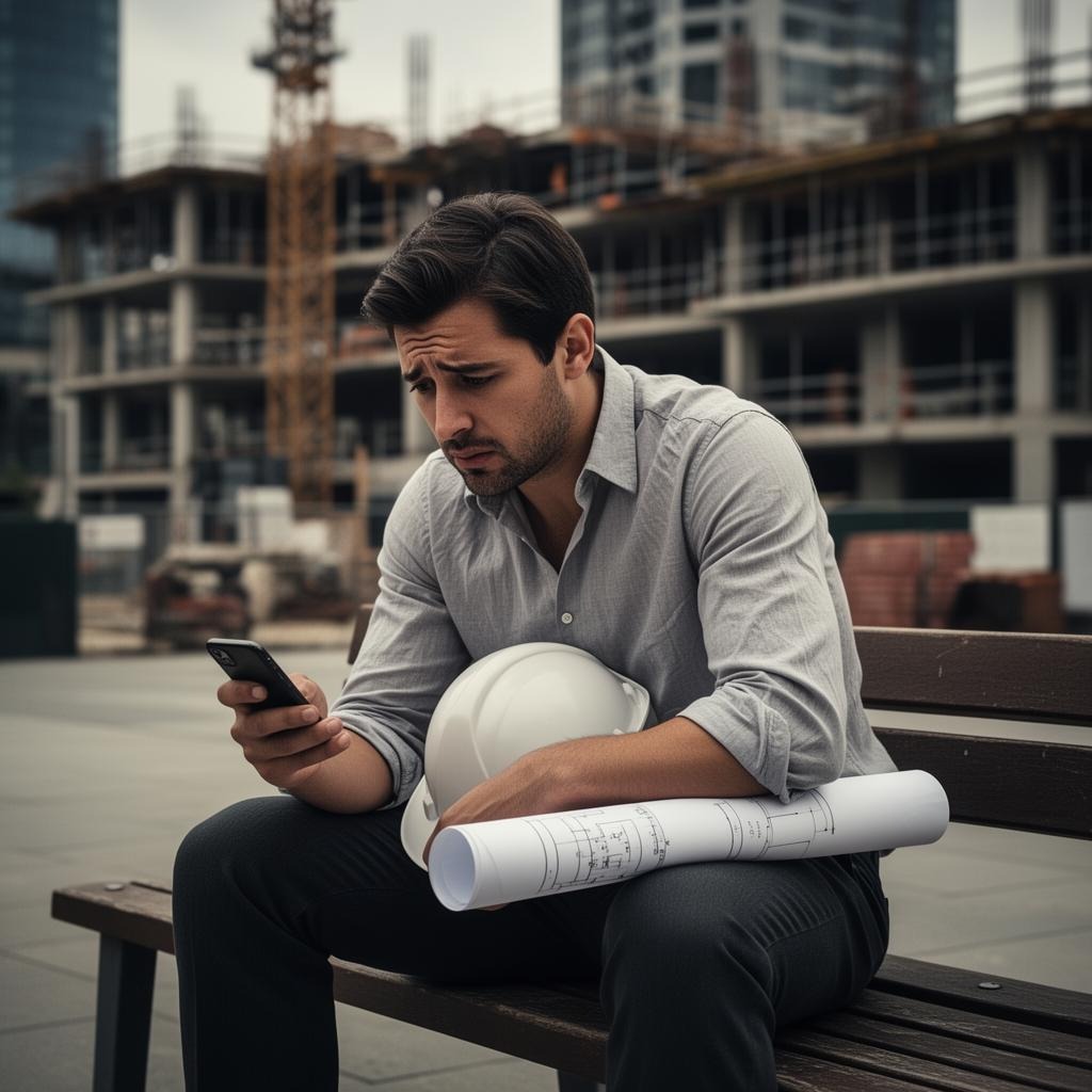 Frustrated contractor reviewing empty schedule