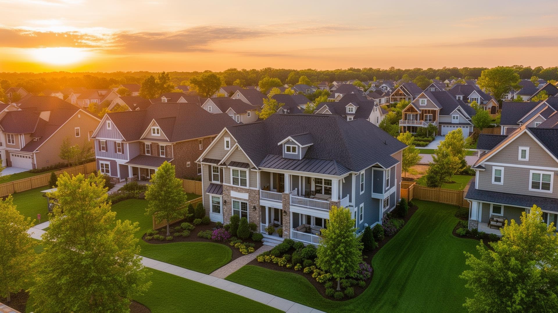 Residential neighborhood at sunset