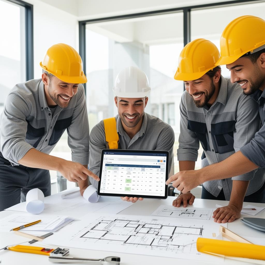 Happy construction team with BuildFlow