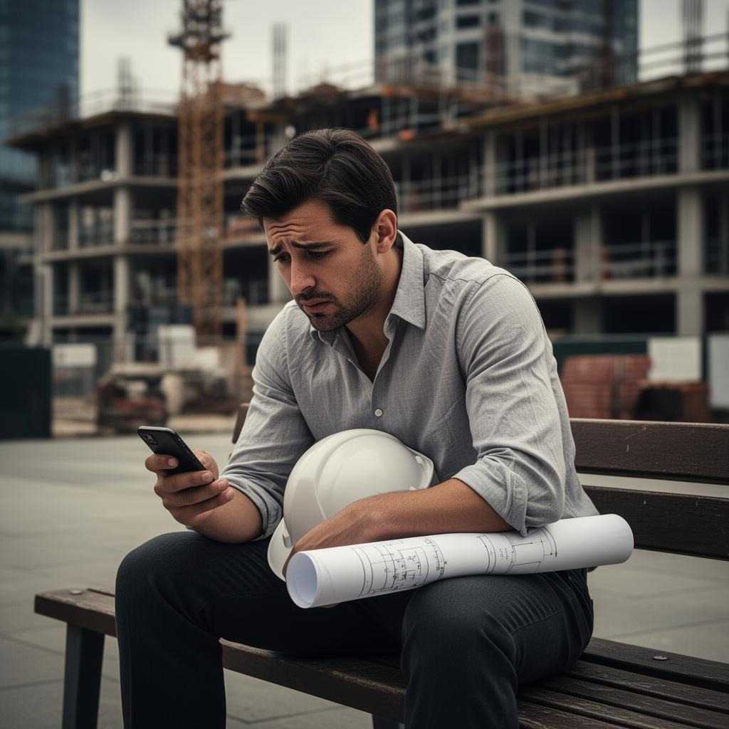 Frustrated contractor reviewing empty schedule