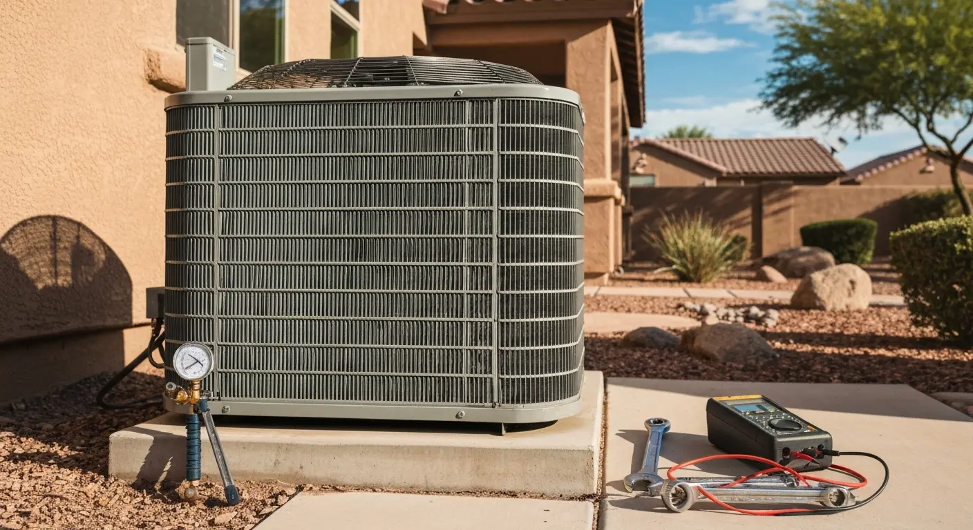 HVAC maintenance technician at outdoor unit