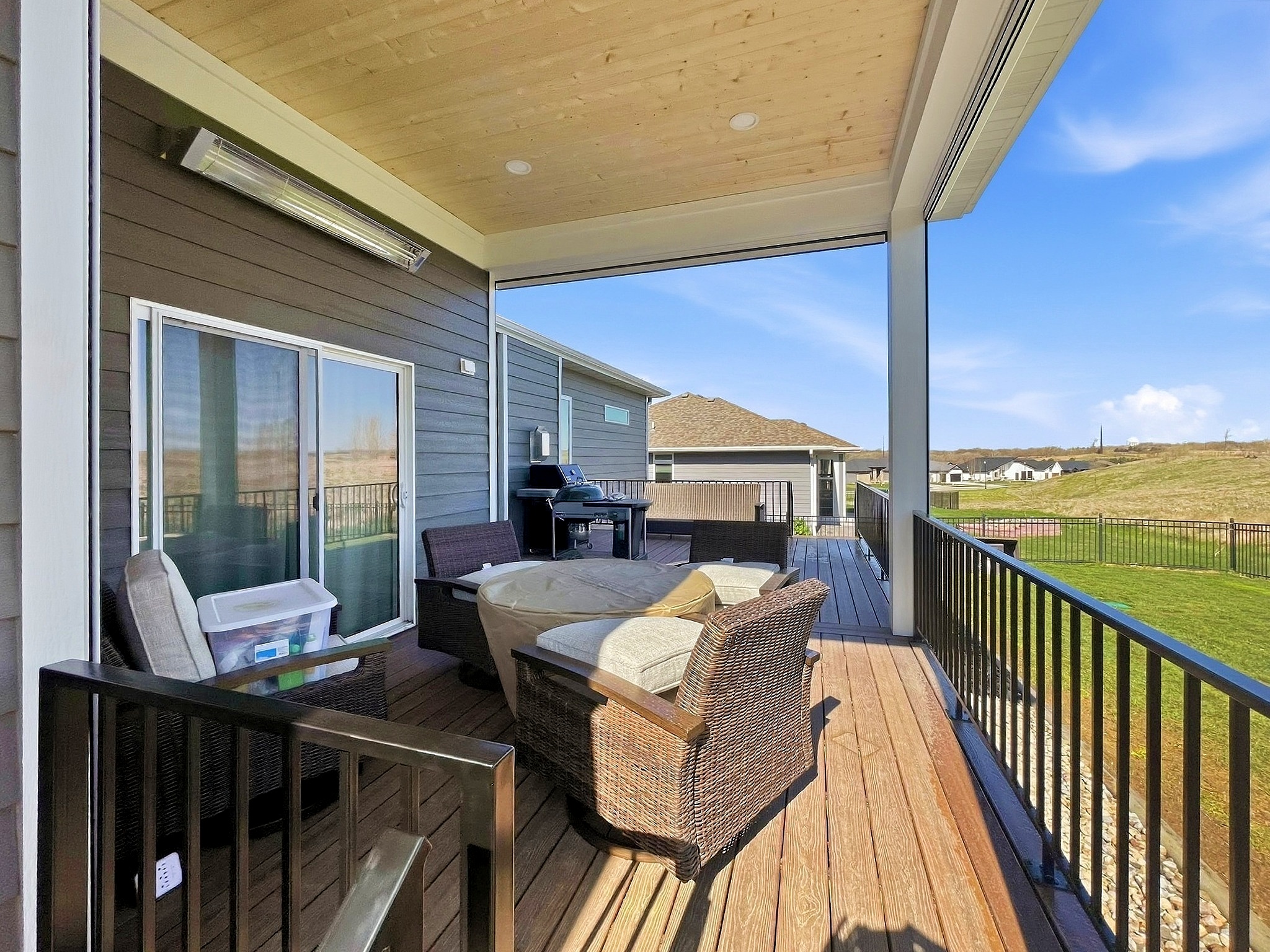 Finished covered deck on a custom home in Siouxland