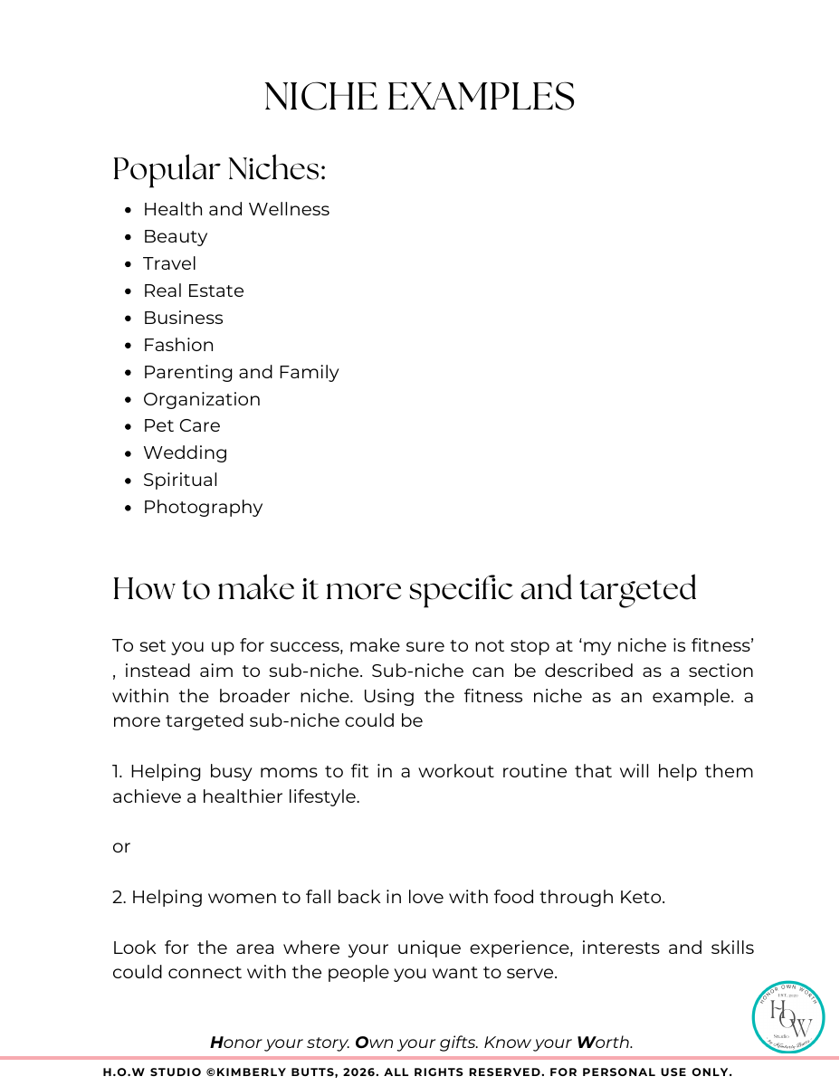Workbook interior: niche examples
