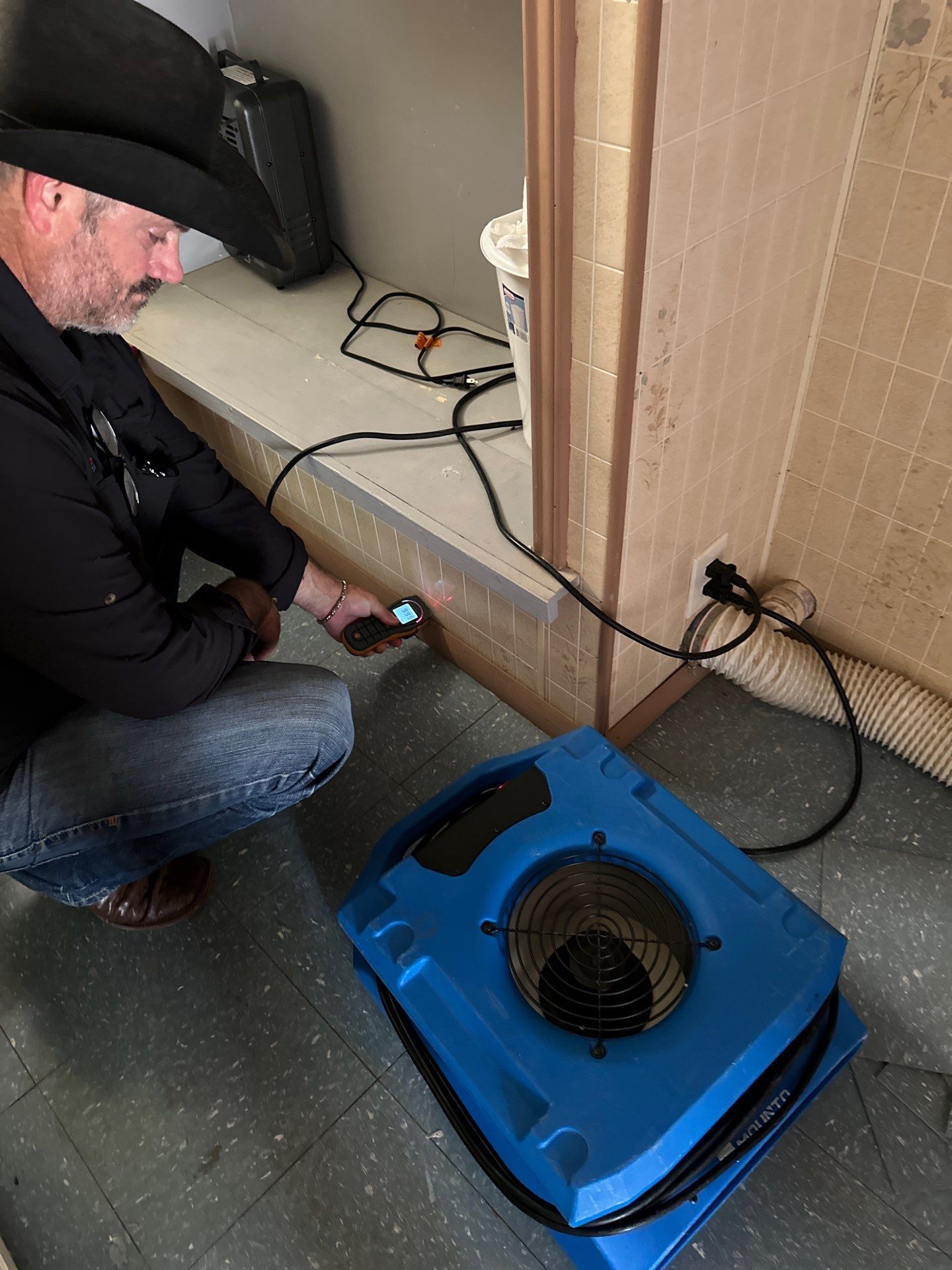 Fire and water restoration equipment staged for emergency response