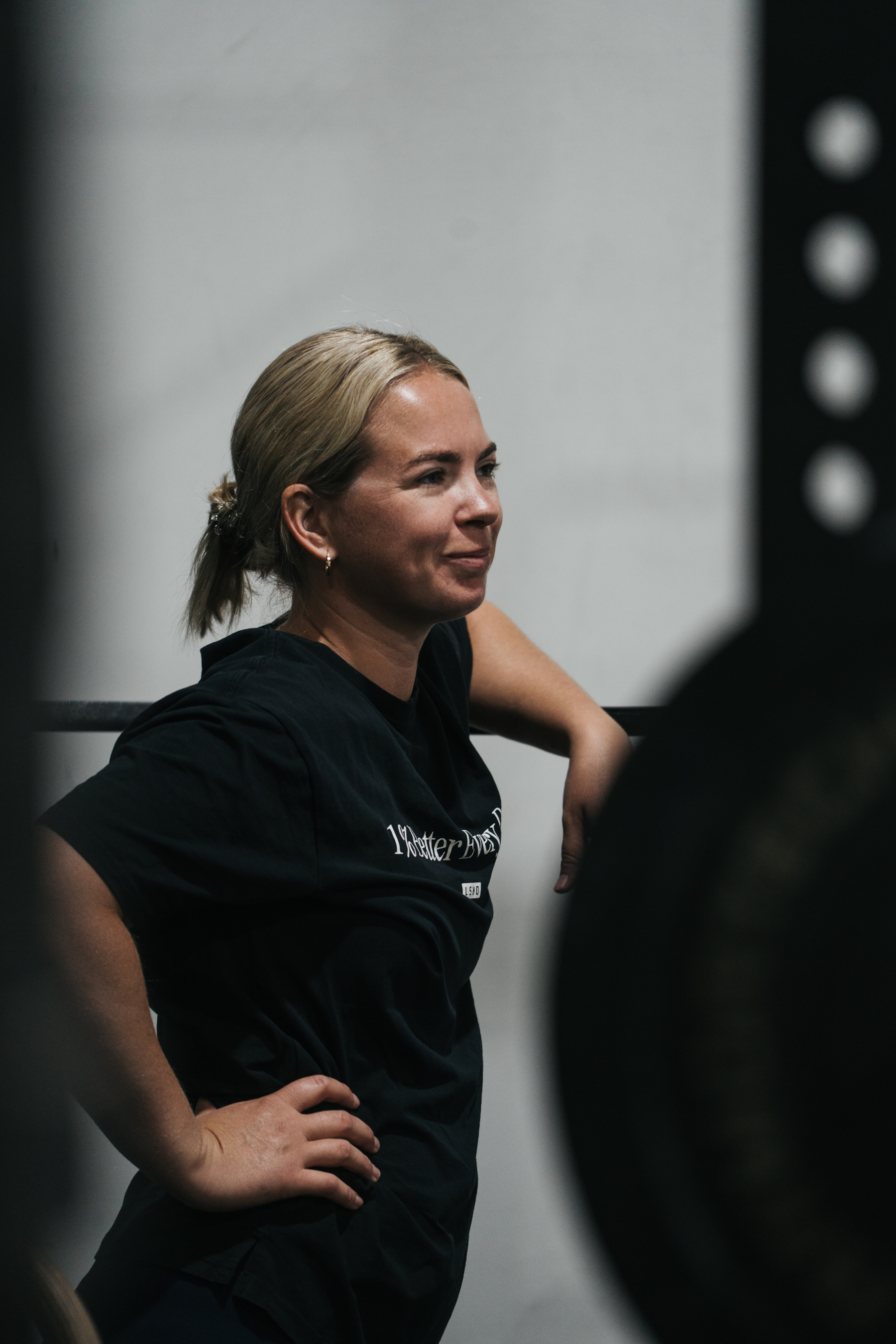Member smiling mid-session