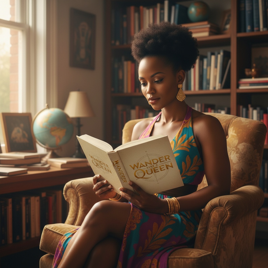 Woman in airport lounge with book