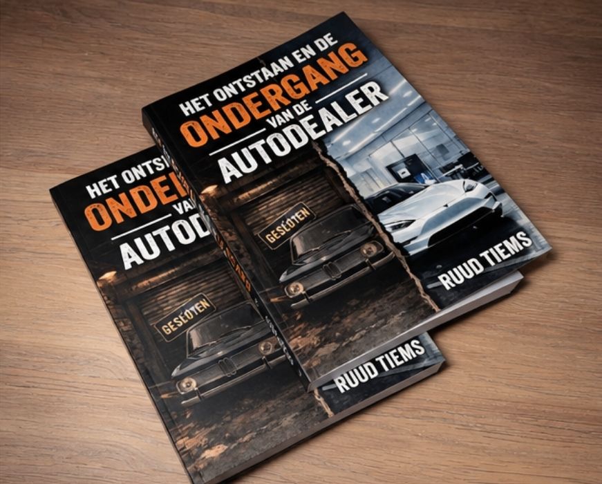 Hardcover exemplaren van het boek over de Nederlandse autobranche geschreven door Ruud Tiems.