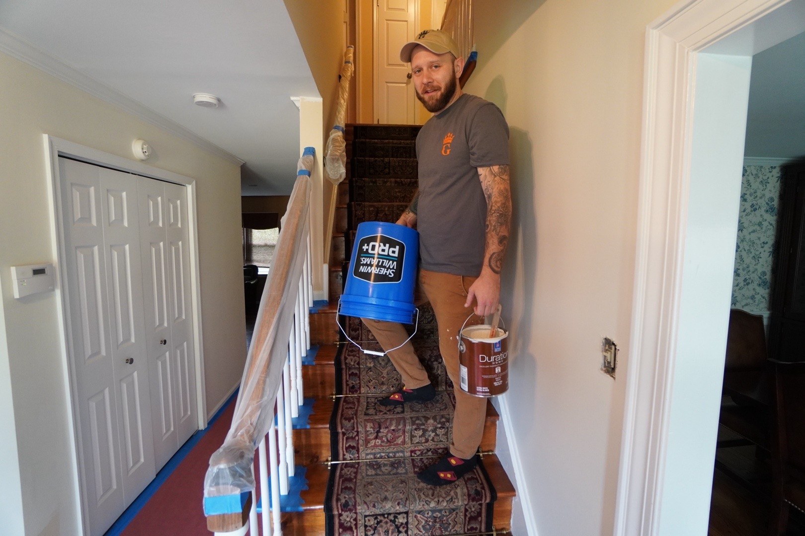 Gwyn & Sons painter on an interior painting job in Montgomery County, PA Gwyn & Sons painter on an interior painting job in Montgomery County, PA