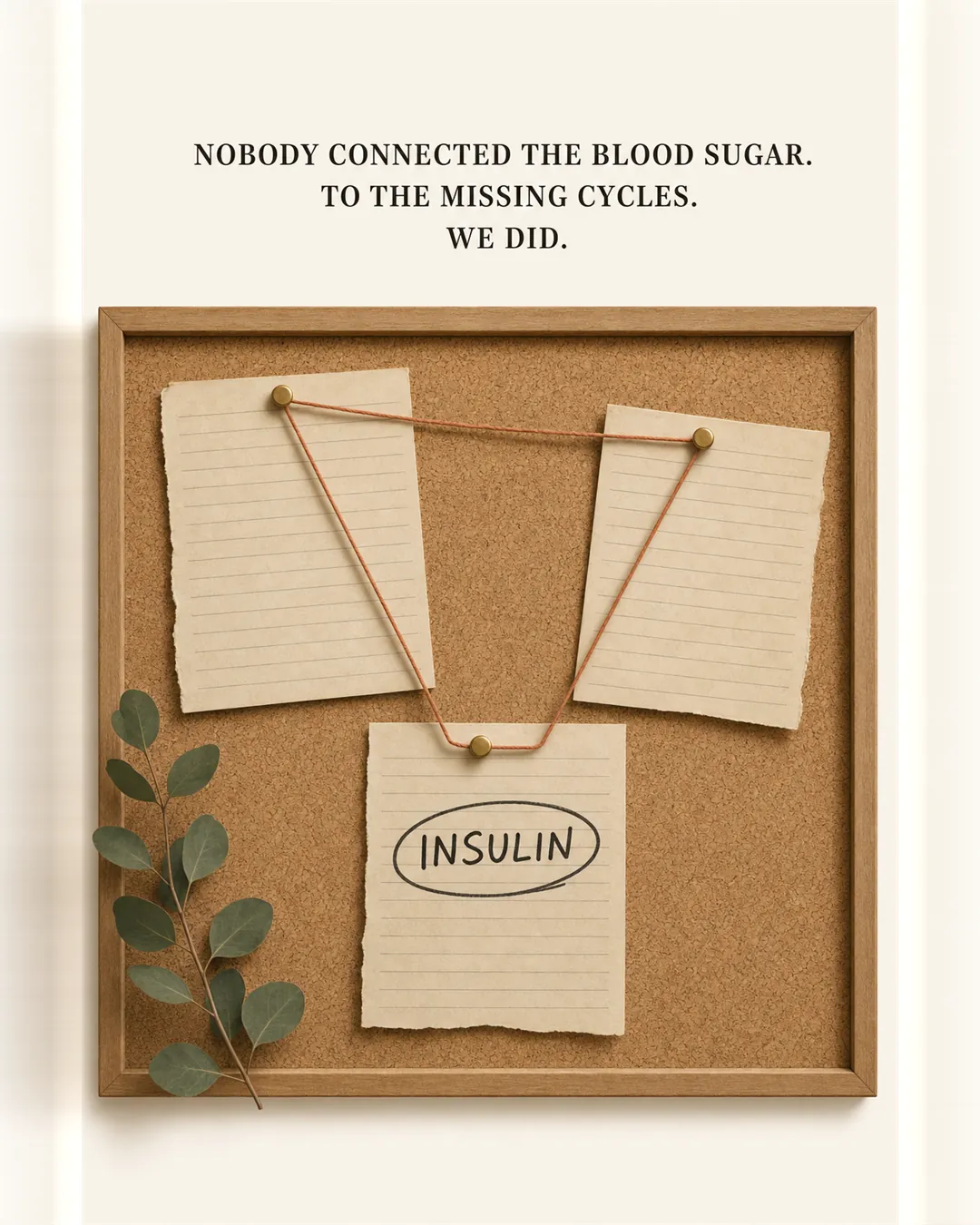 Corkboard case dossier connecting blood sugar to missing cycles