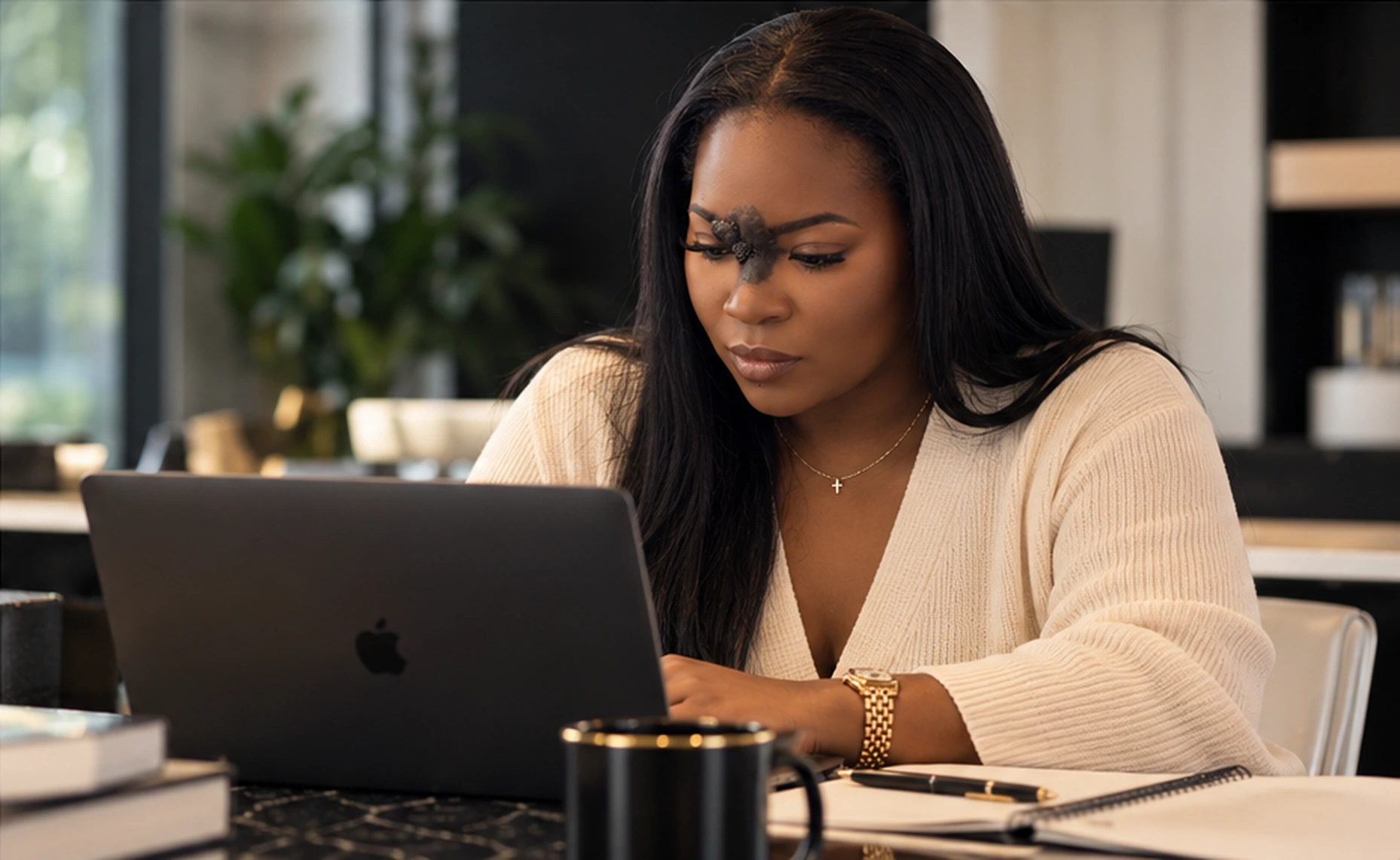 Mara Brunson working at her laptop