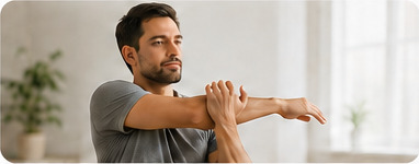 Man performing a gentle upper body stretch