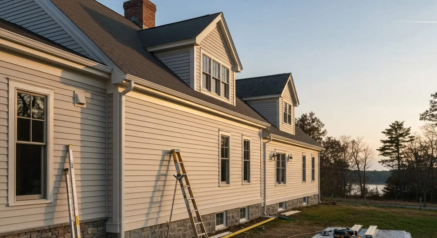 Composite fiber cement siding on farmhouse