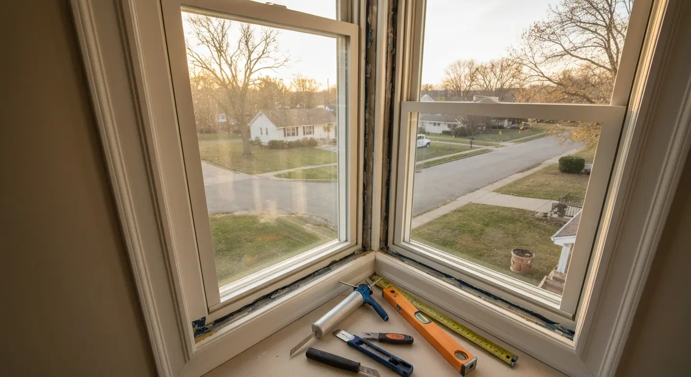 Professional window installation in progress