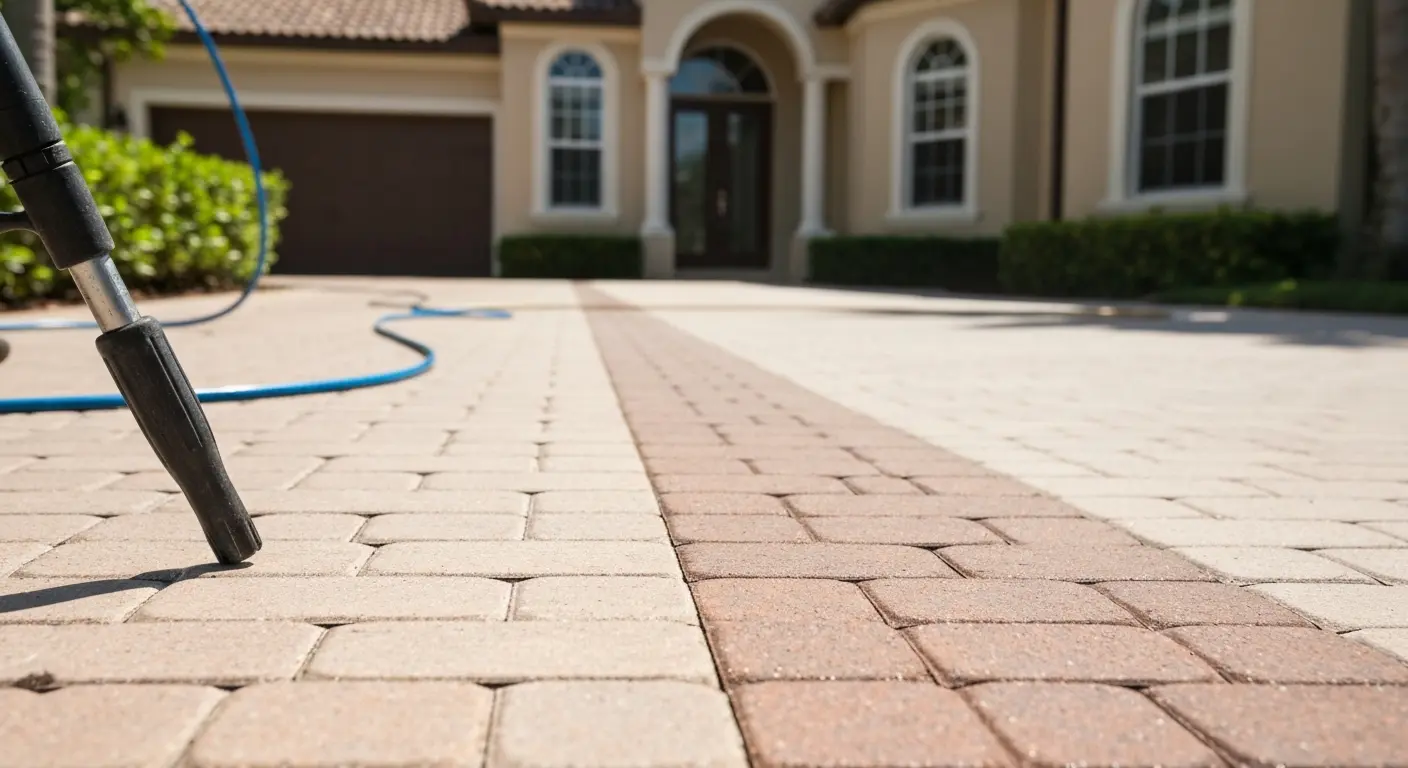 Paver sidewalk pressure washing