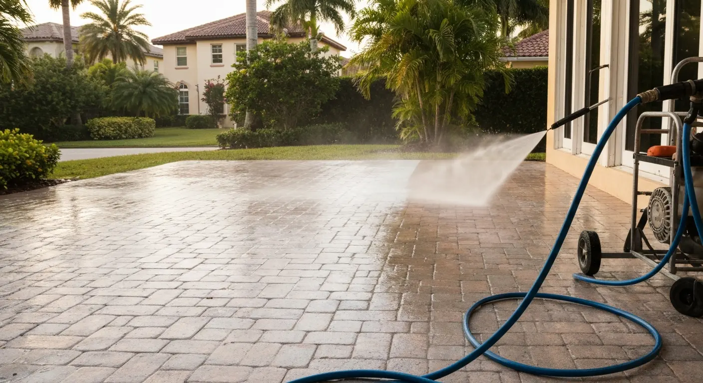 Sidewalk and patio pressure washing