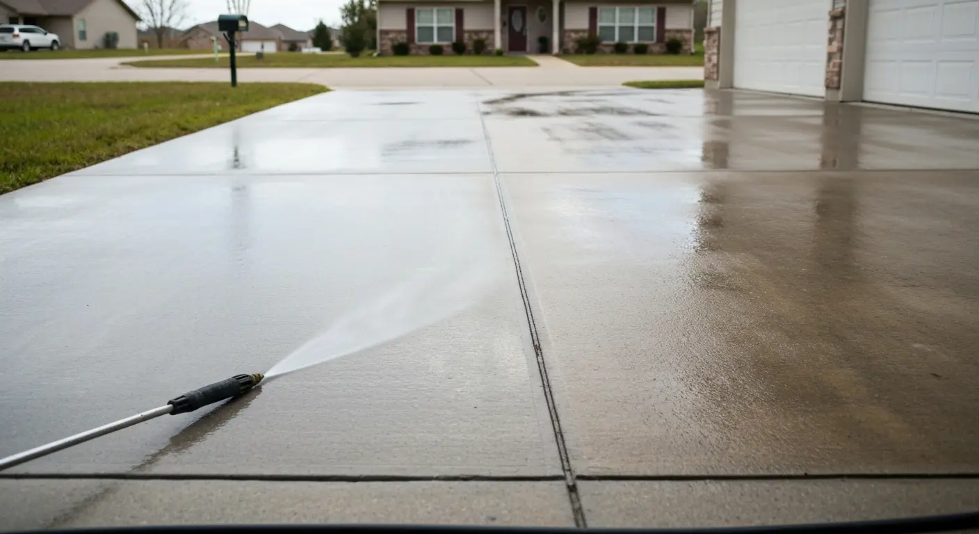 Clean driveway after pressure washing