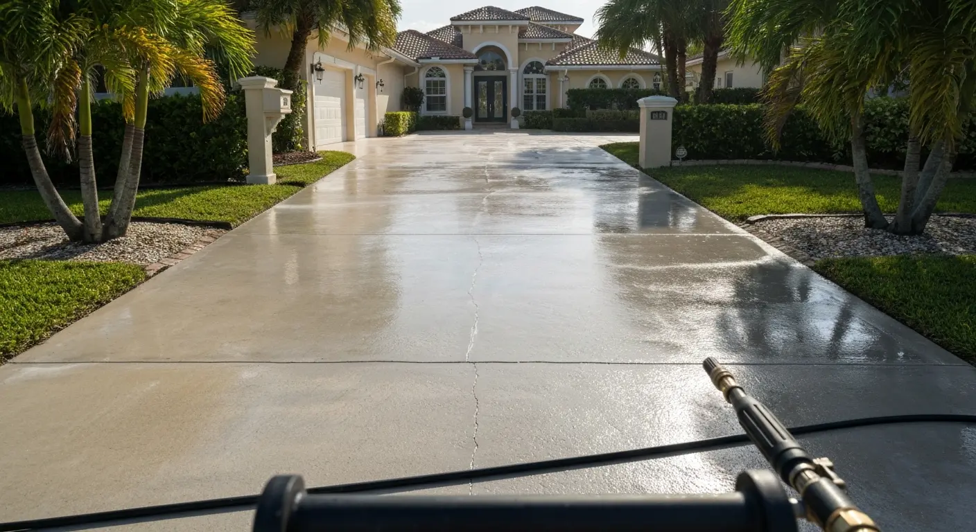 Driveway pressure washing