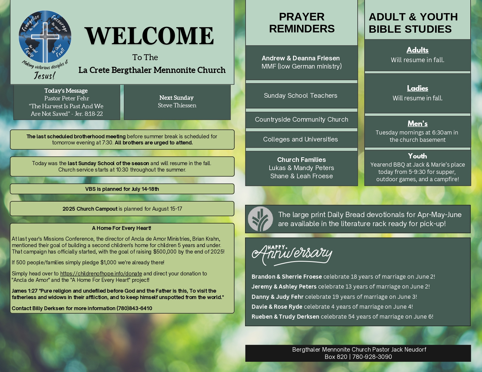 La Crete Bergthaler Mennonite Church Bulletin Page 1