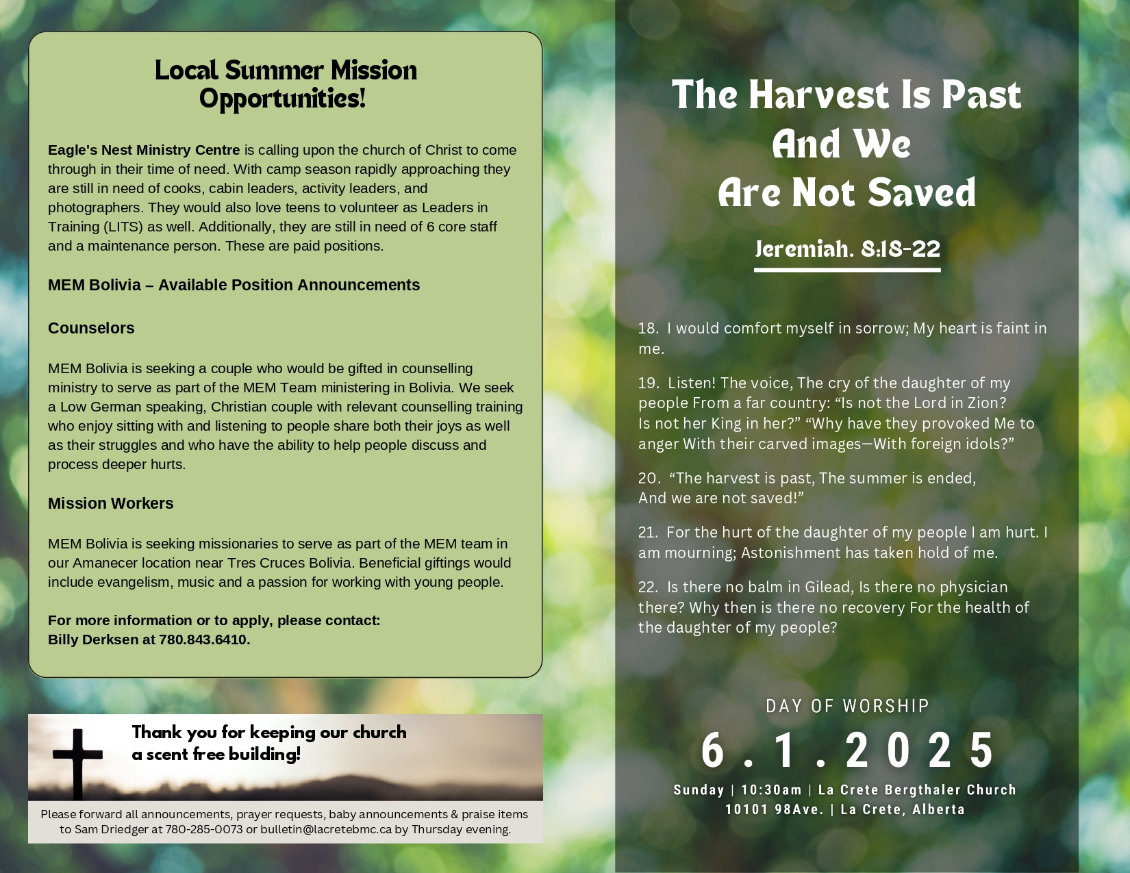 La Crete Bergthaler Mennonite Church Bulletin Page 2