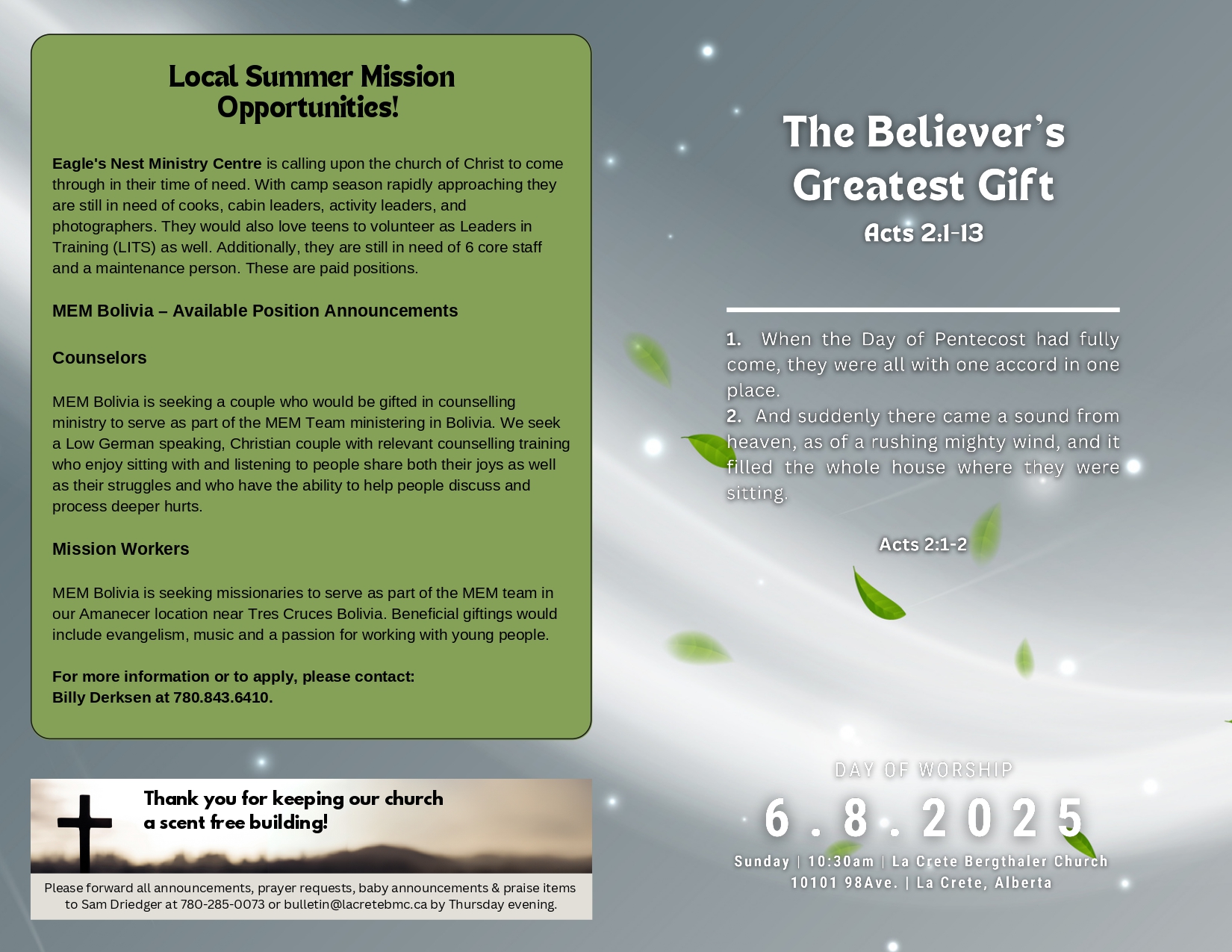La Crete Bergthaler Mennonite Church Bulletin Page 2