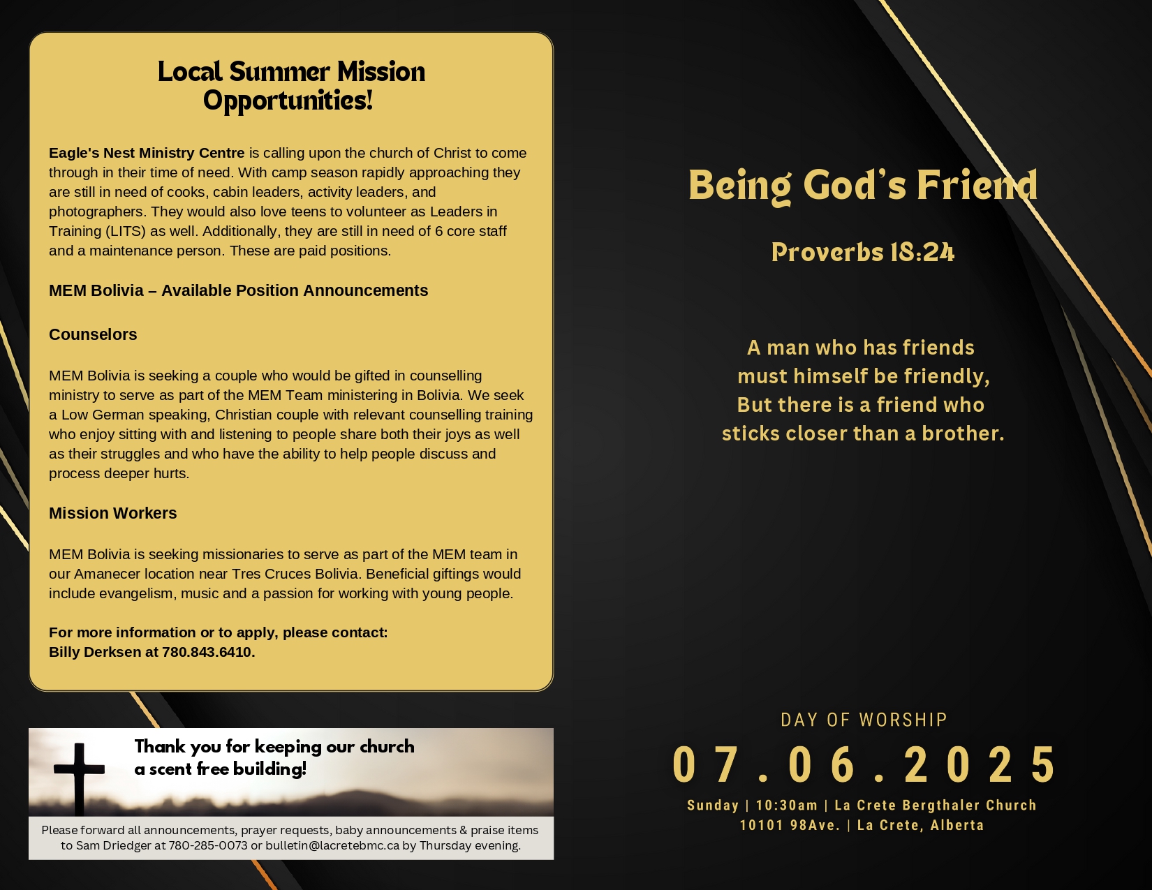 La Crete Bergthaler Mennonite Church Bulletin Page 2