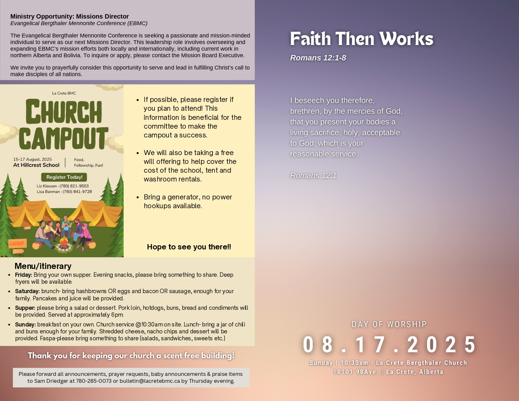 La Crete Bergthaler Mennonite Church Bulletin Page 2