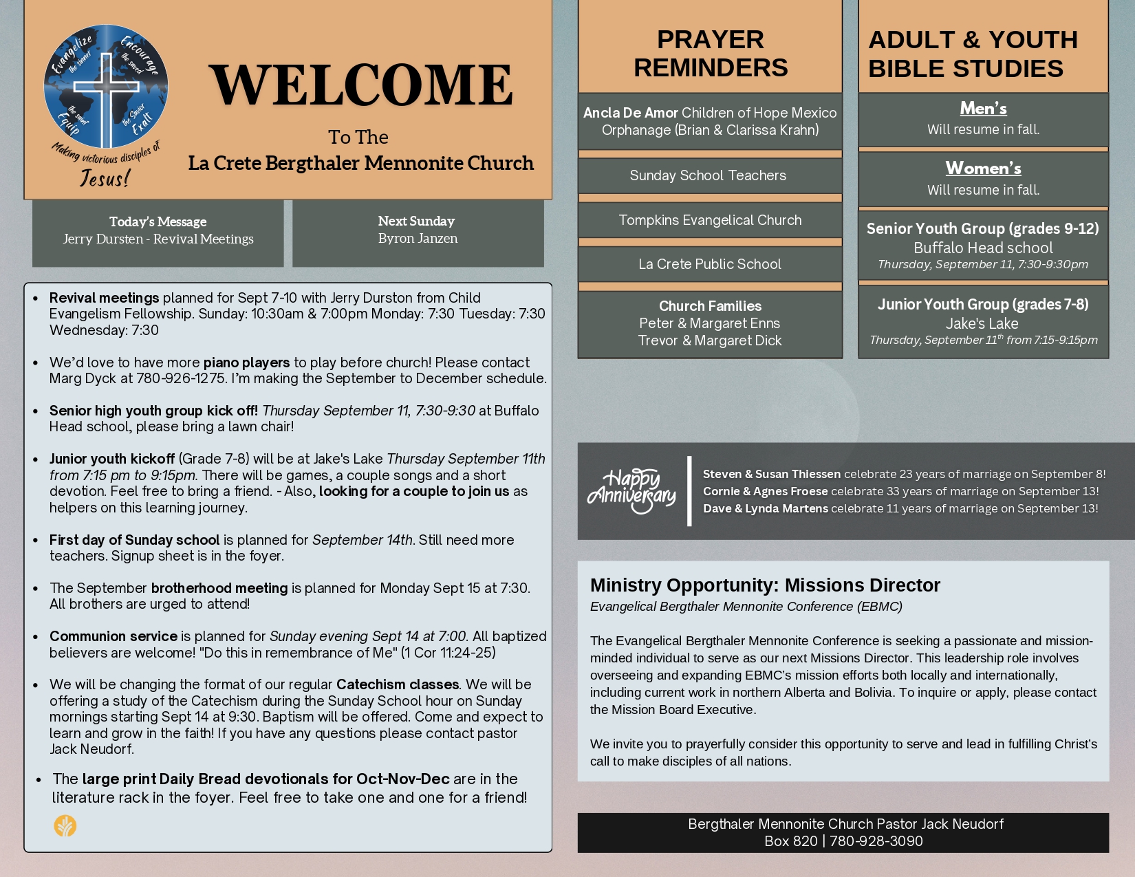 La Crete Bergthaler Mennonite Church Bulletin Page 1