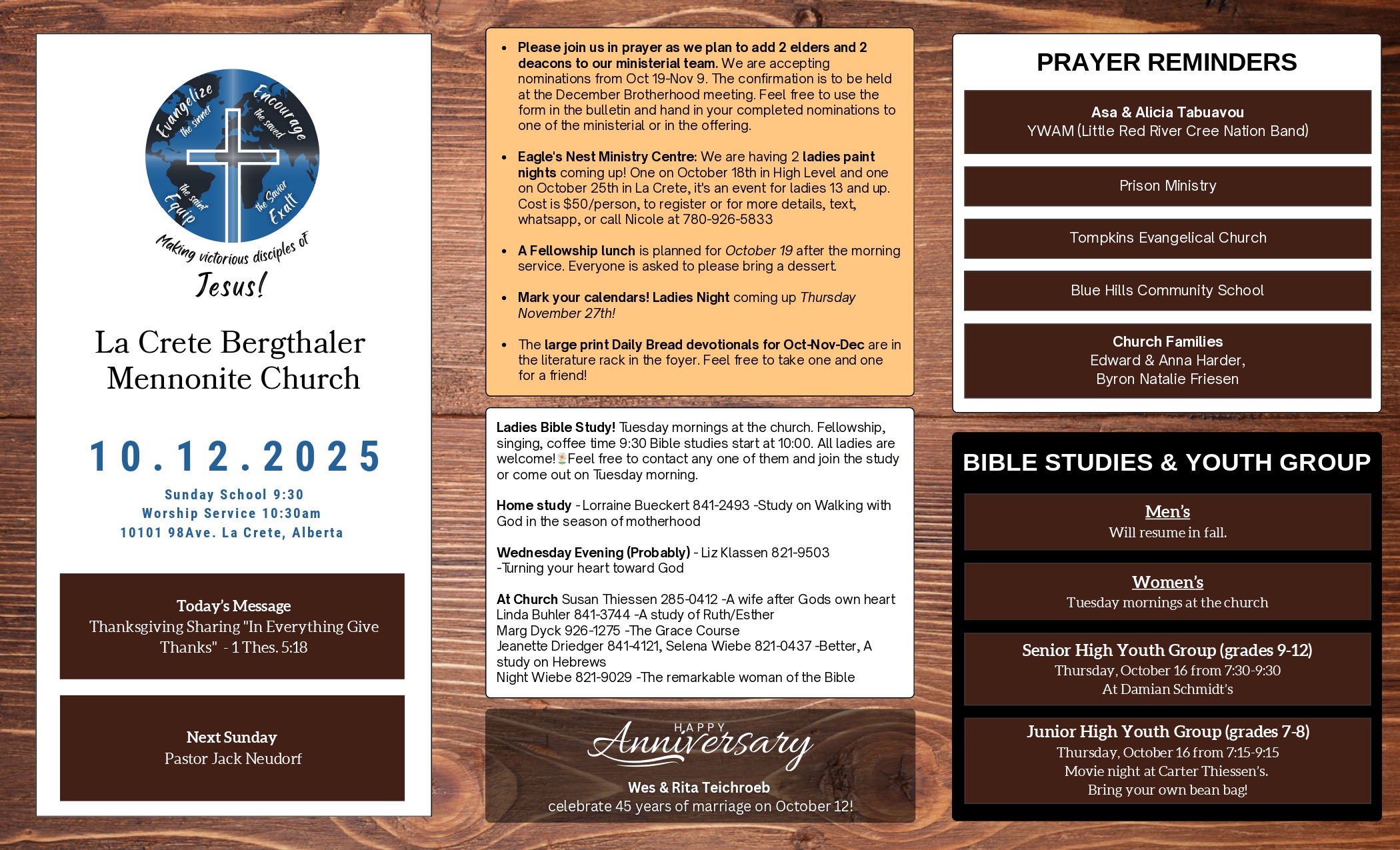 La Crete Bergthaler Mennonite Church Bulletin Page 1