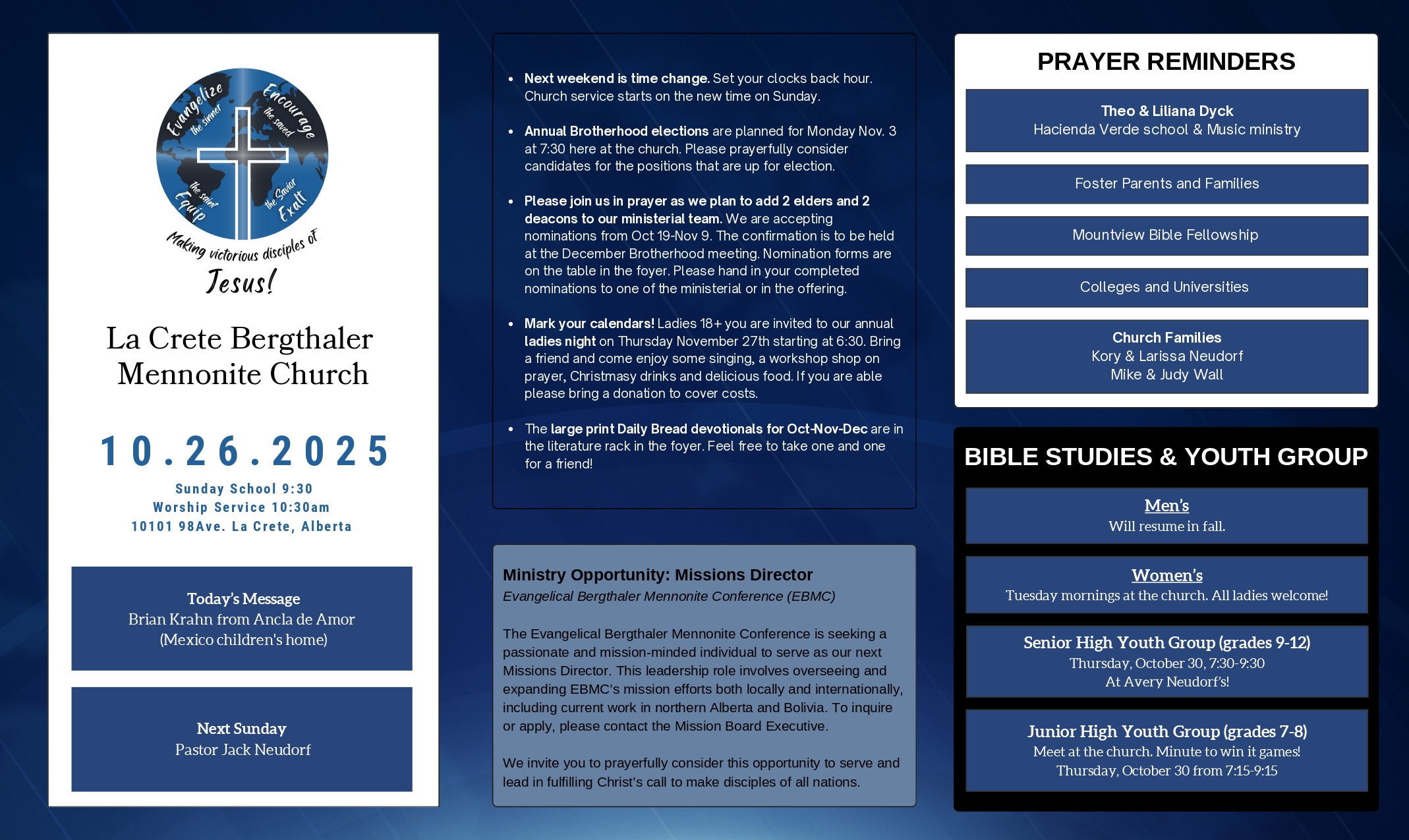 La Crete Bergthaler Mennonite Church Bulletin Page 1
