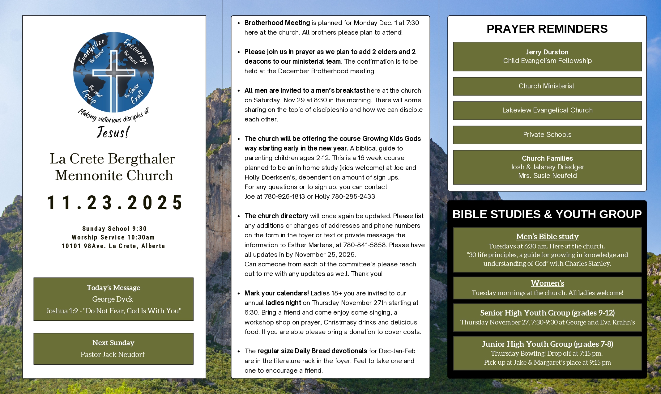 La Crete Bergthaler Mennonite Church Bulletin Page 1
