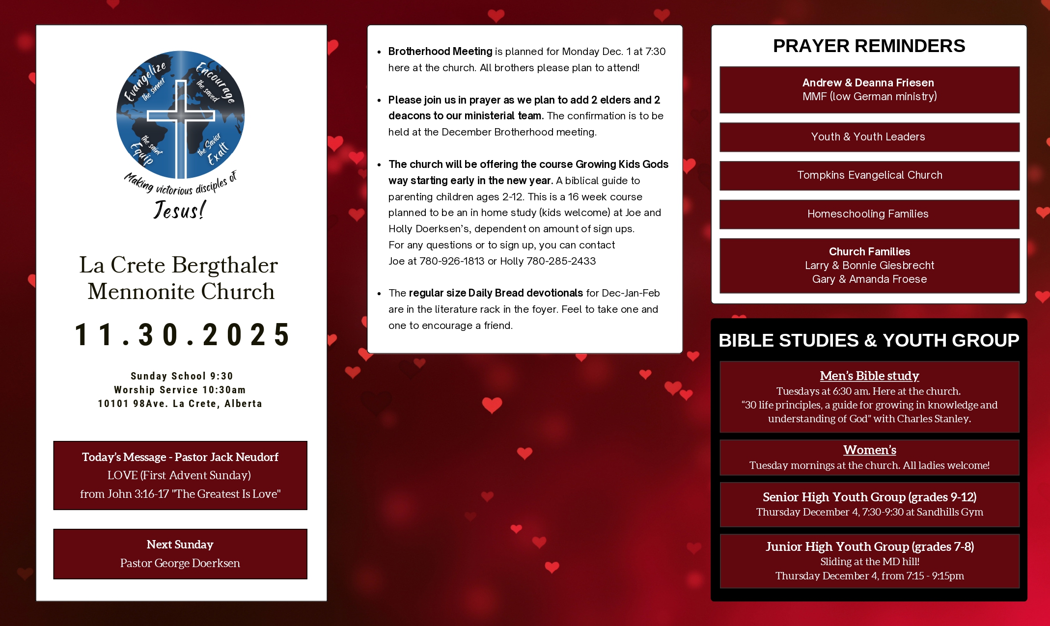 La Crete Bergthaler Mennonite Church Bulletin Page 1