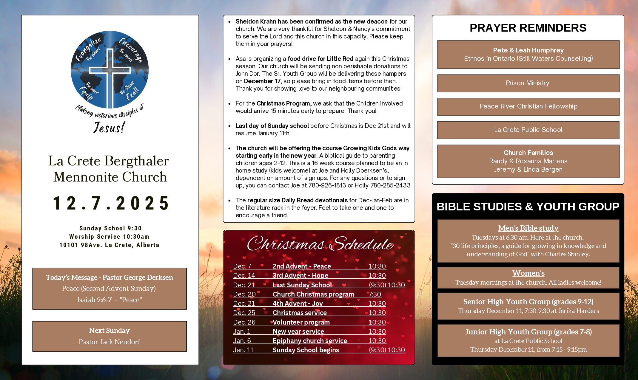 La Crete Bergthaler Mennonite Church Bulletin Page 1