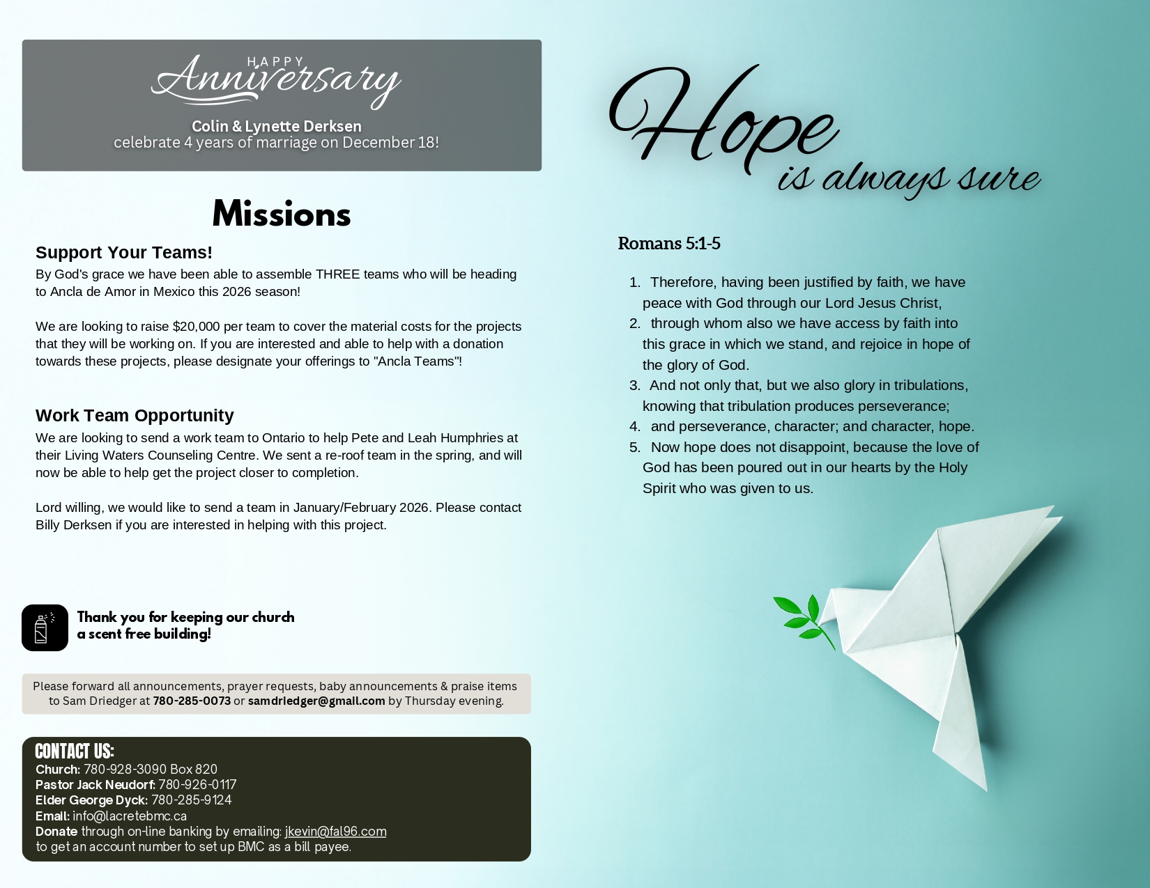 La Crete Bergthaler Mennonite Church Bulletin Page 2