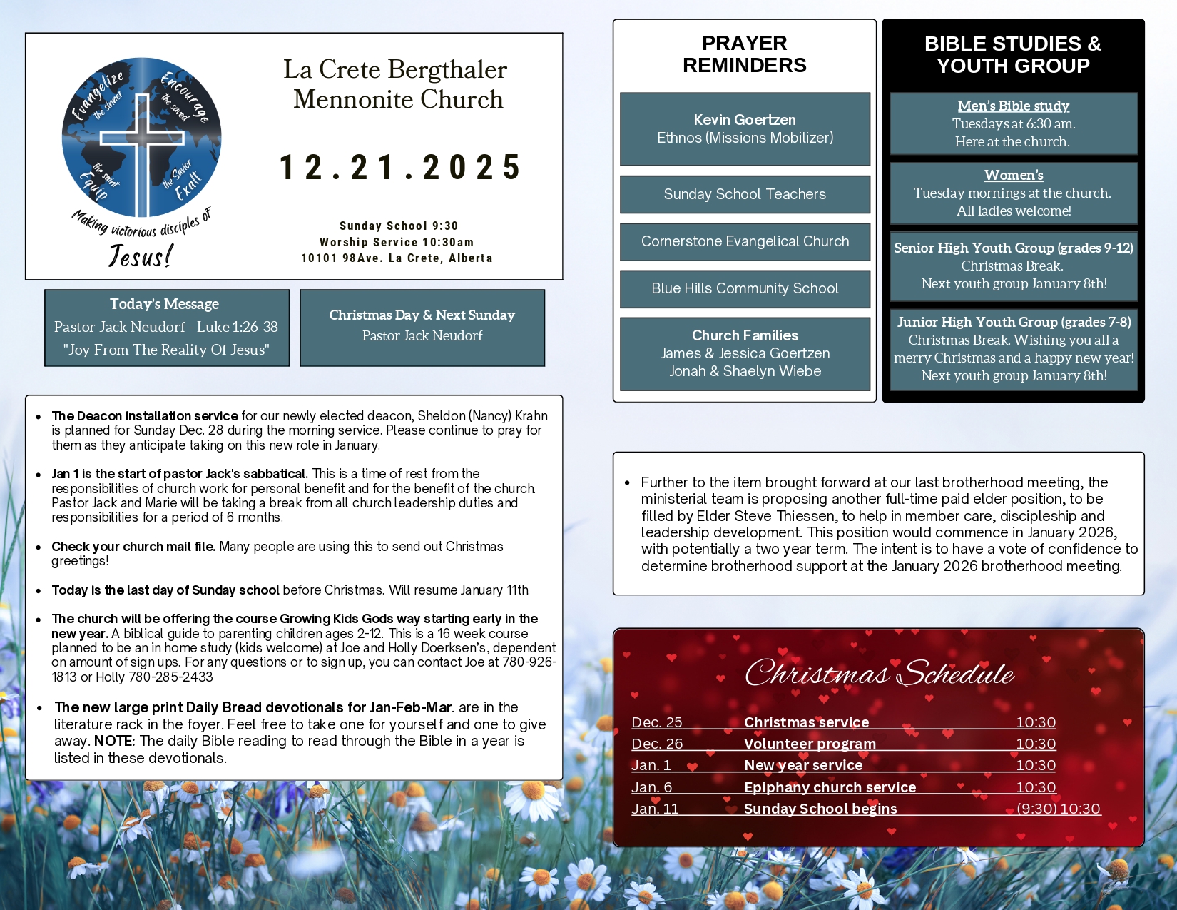 La Crete Bergthaler Mennonite Church Bulletin Page 1