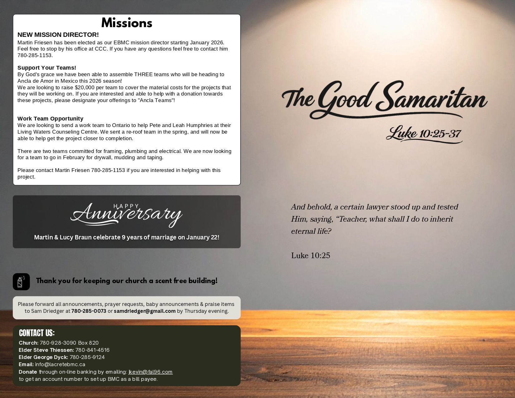 La Crete Bergthaler Mennonite Church Bulletin Page 2