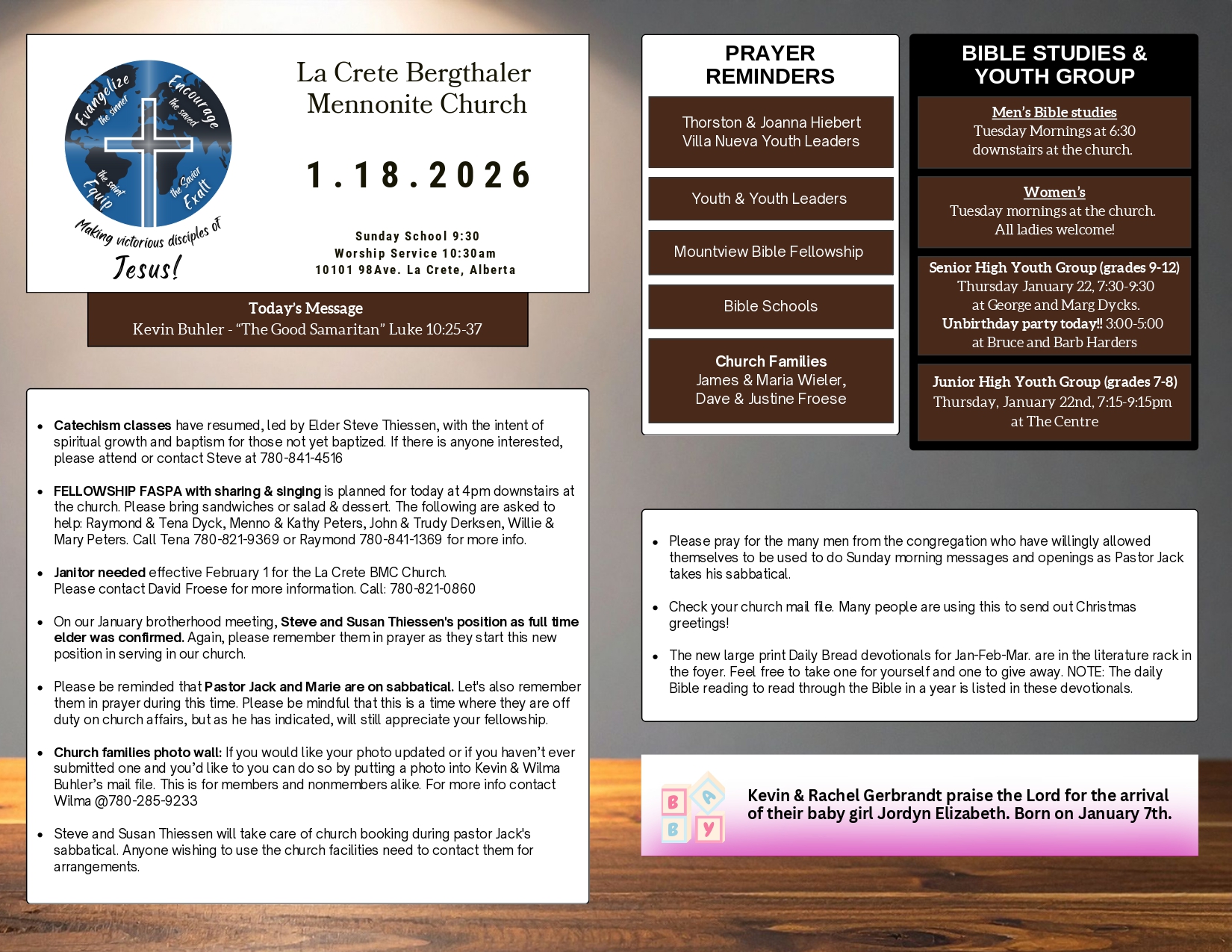 La Crete Bergthaler Mennonite Church Bulletin Page 1
