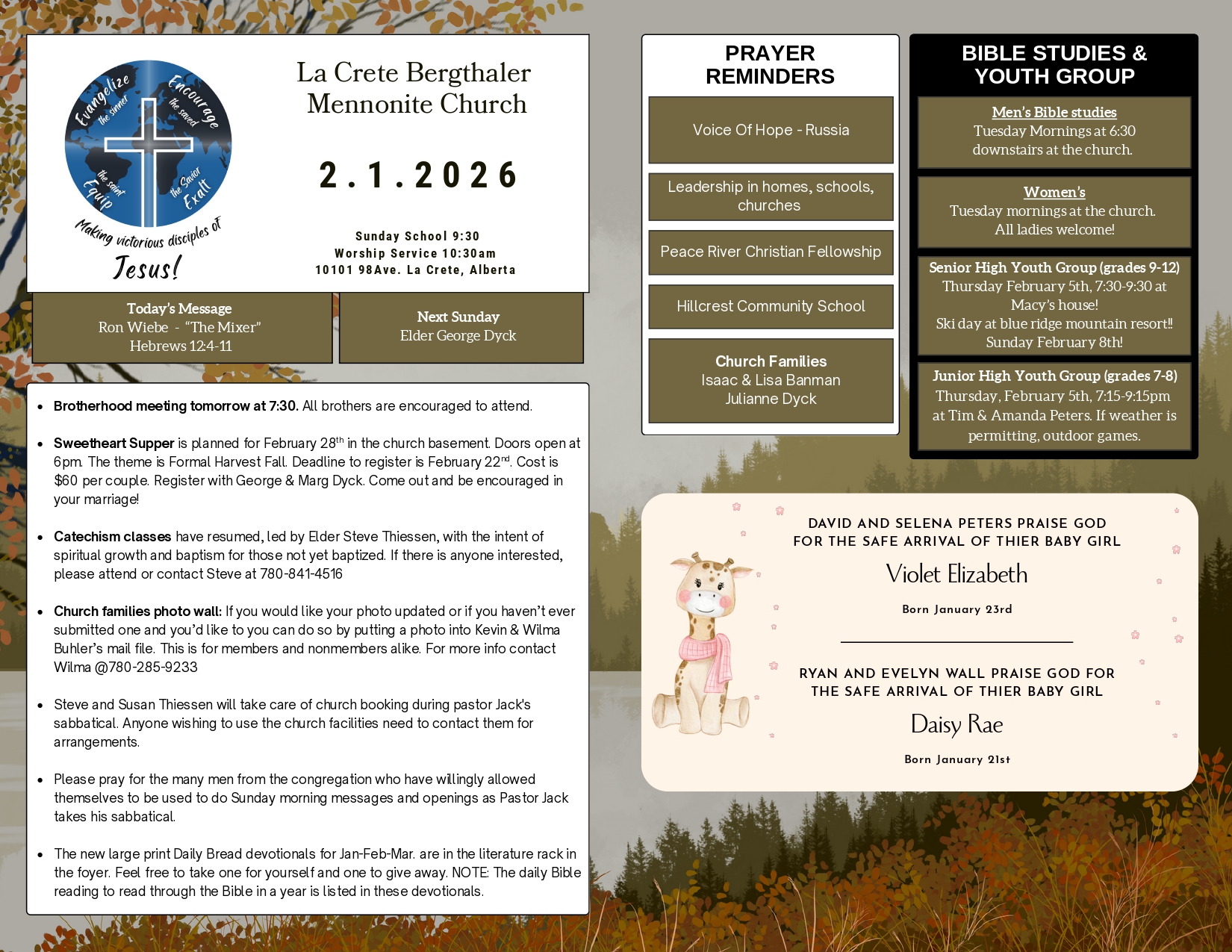 La Crete Bergthaler Mennonite Church Bulletin Page 1