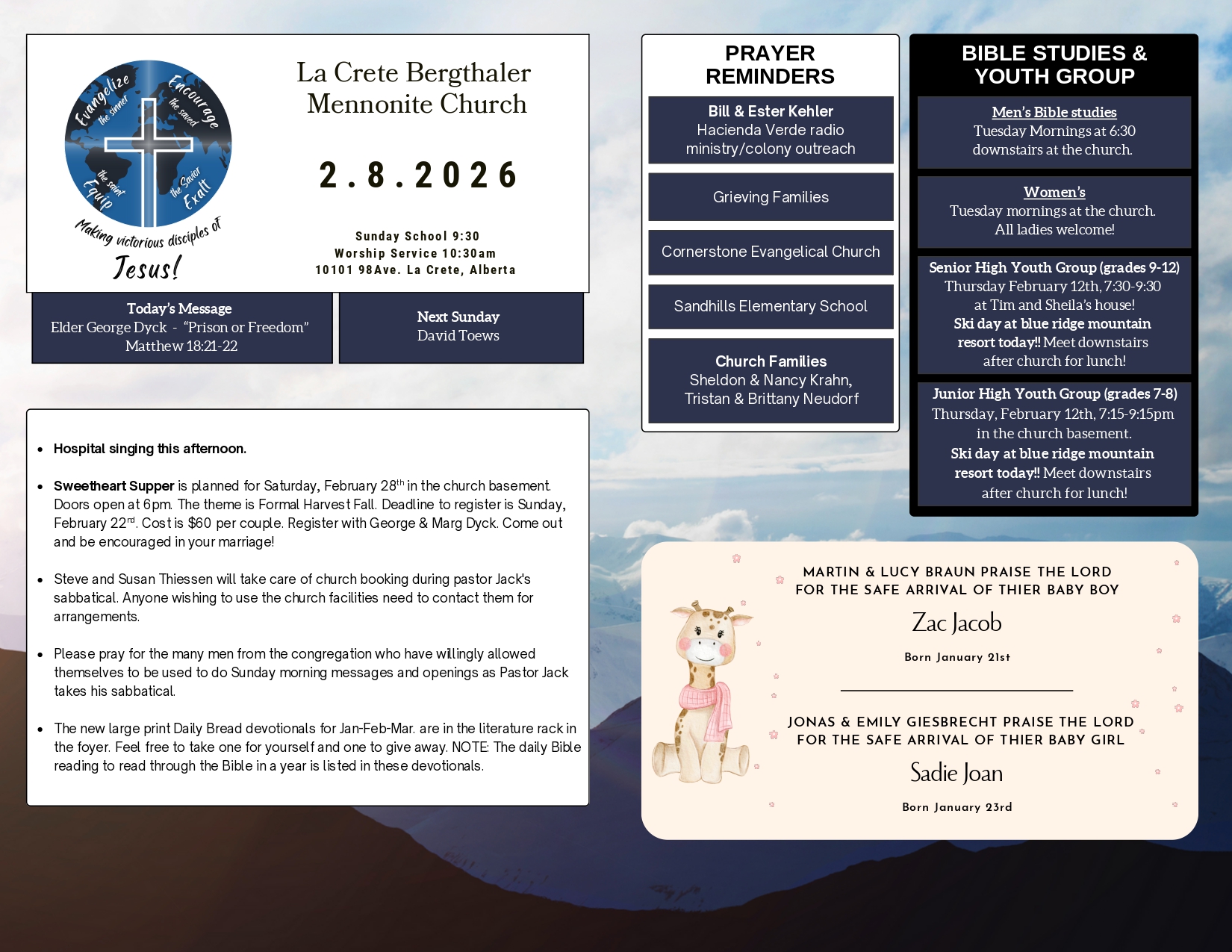 La Crete Bergthaler Mennonite Church Bulletin Page 1