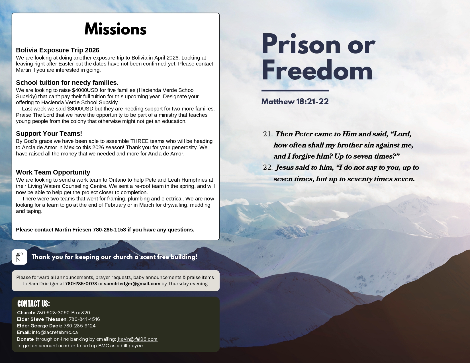 La Crete Bergthaler Mennonite Church Bulletin Page 2