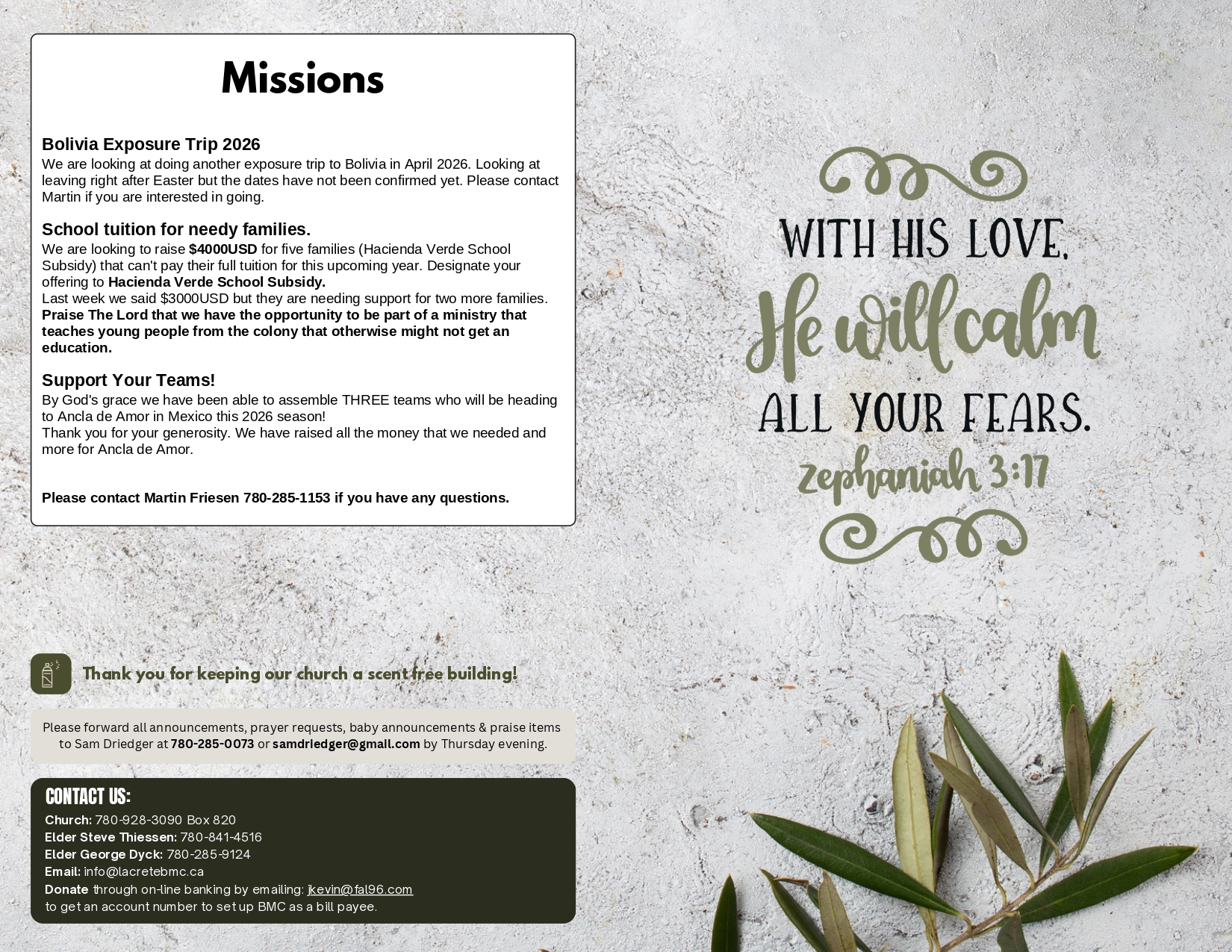 La Crete Bergthaler Mennonite Church Bulletin Page 2