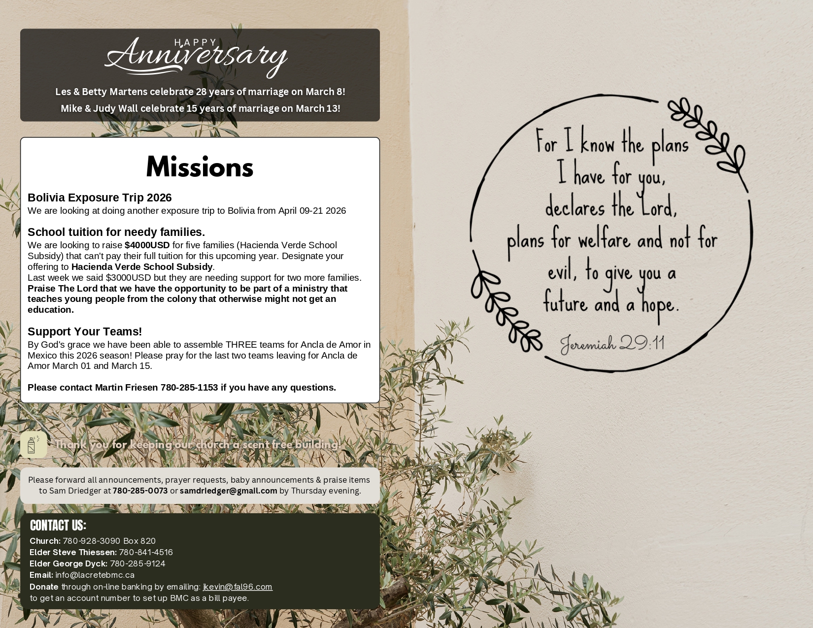 La Crete Bergthaler Mennonite Church Bulletin Page 2